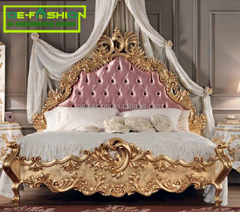 OE-FASHION european classical wood carving bed adult princess bedroom solid wood bed