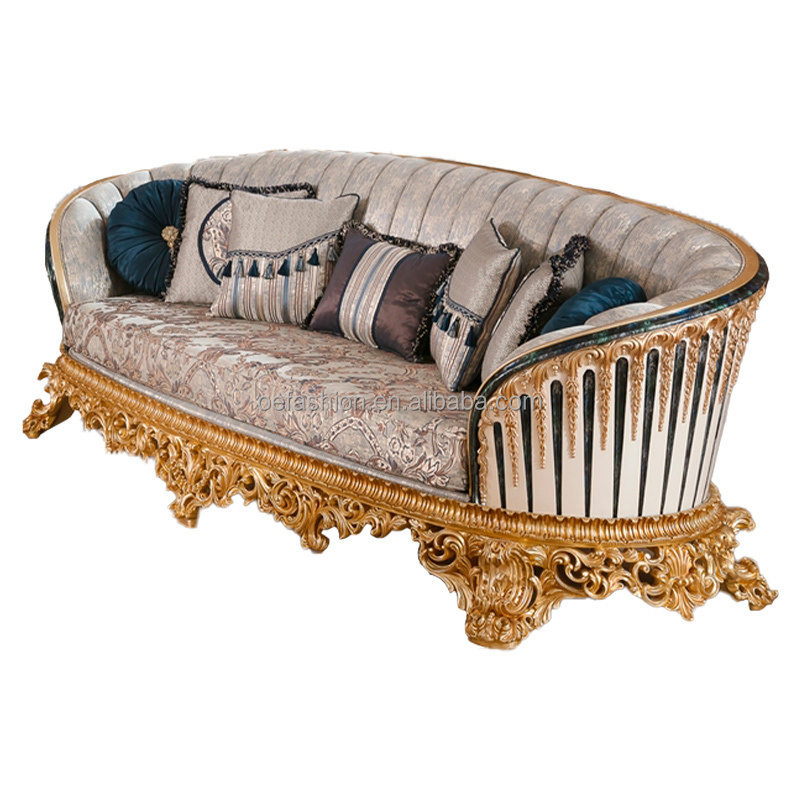 OE-FASHION custom European-style luxury solid wood hand-carved fabric sofa set French villa living room sofa furniture