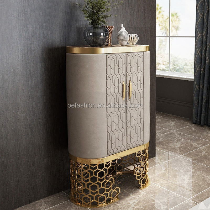 OE-FASHION luxury stainless steel console table with marble top