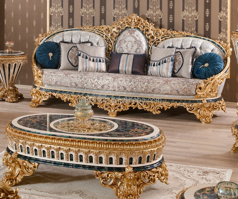 OE-FASHION custom European-style luxury solid wood hand-carved fabric sofa set French villa living room sofa furniture