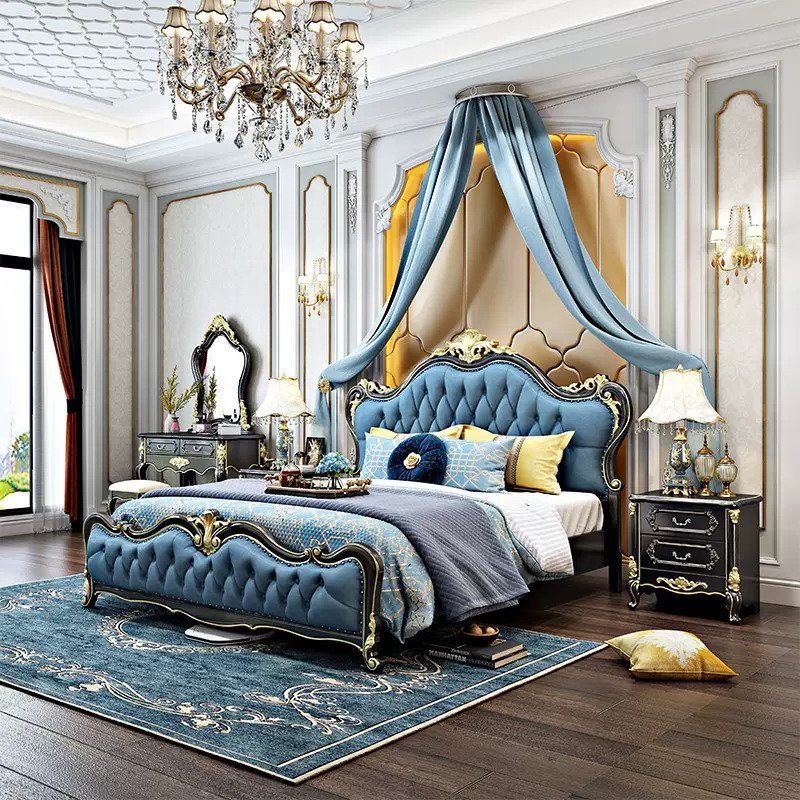 OE-FASHION custom European Princess-Style Luxury Bedroom Set Solid Wood, Hand-Carved Double Bed Frame for home furniture