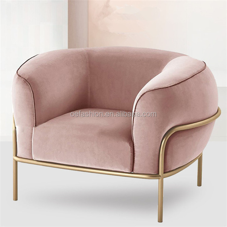 OE-FASHION Italian style luxury metal frame velvet fabric single sofa chair