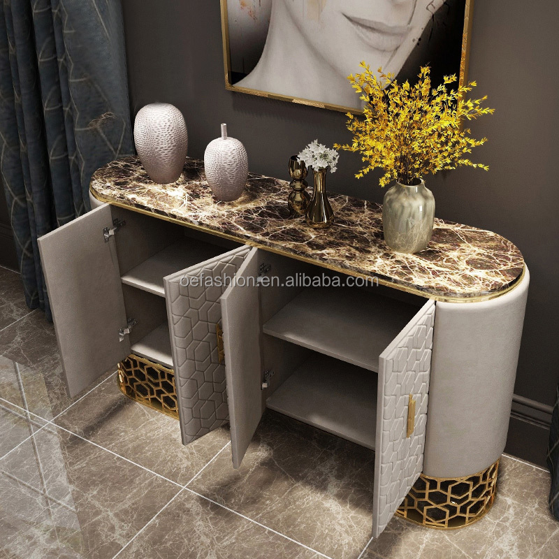 OE-FASHION luxury stainless steel console table with marble top