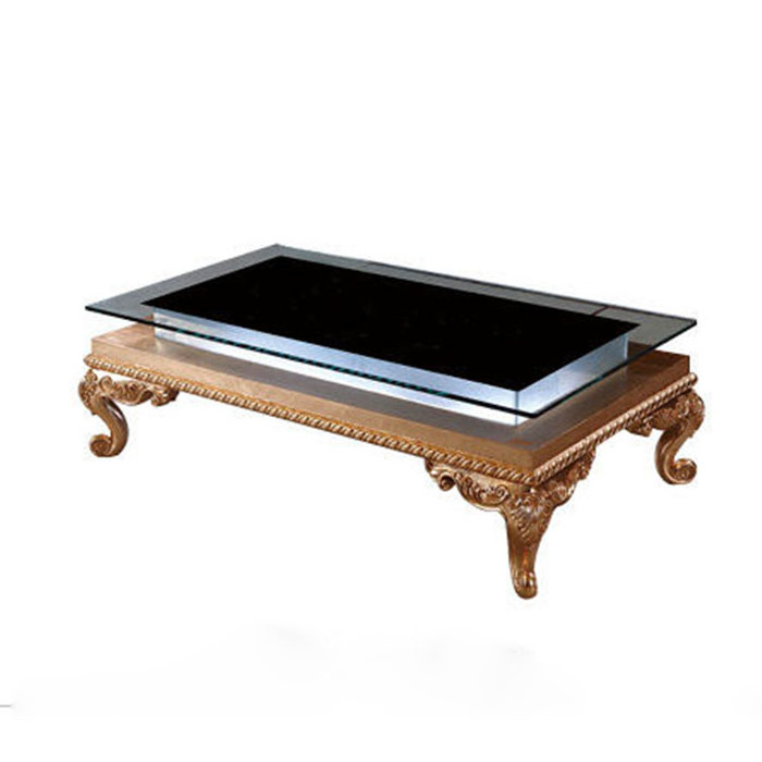 OE-FASHION custom luxury Rectangular double layer gold frame led bar table with glass top  for KTV night club furniture