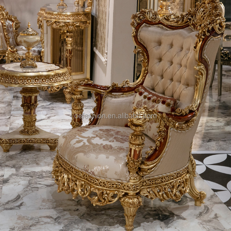 OE-FASHION custom European style solid wood carved gold leaf sofa for home living room furniture