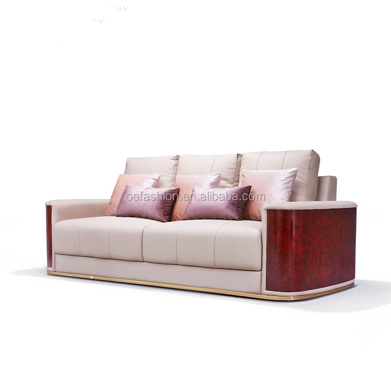 OE-FASHION custom American style sofa furniture, cozy modern leather stainless steel frame living room sofa