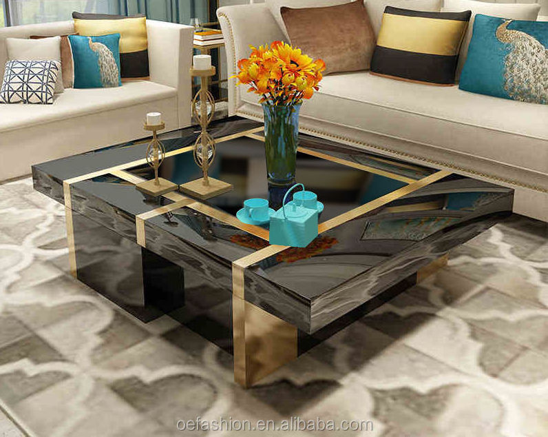 OE-FASHION Custom Square Modern Stainless steel Finished Mirrored Coffee center Table