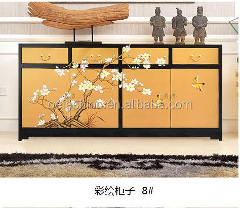 OE-FASHION antique new classic wood frame hand painted shoe rack cabinet with 4 door for home furniture