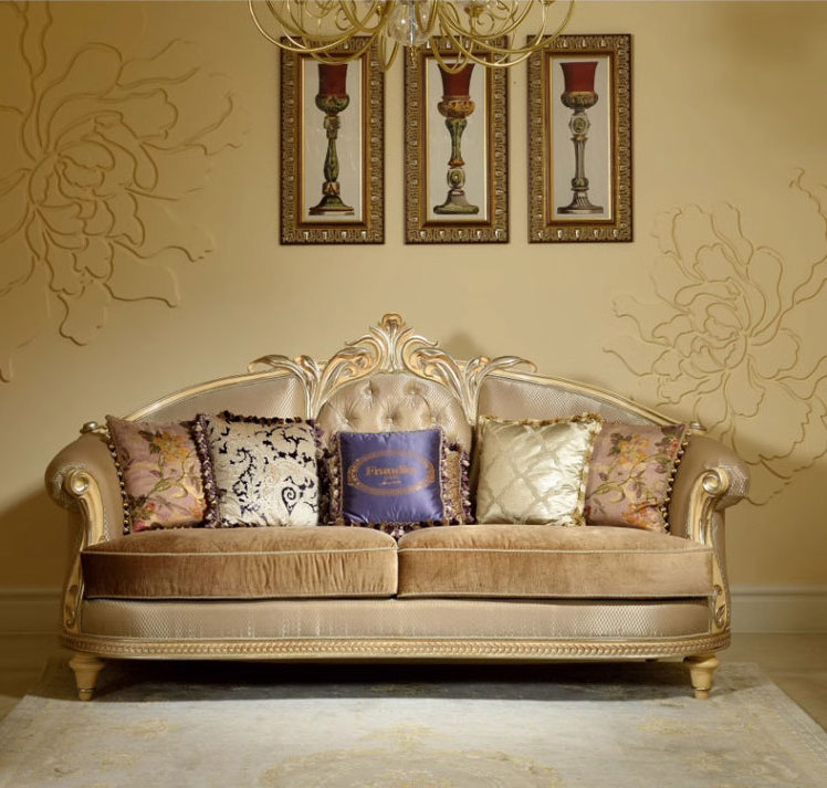 OE-FASHION Refined Elegance: Traditional Solid Wood Sofas for Living Room | Hand-Carved Artistry & Luxe Jacquard Fabric