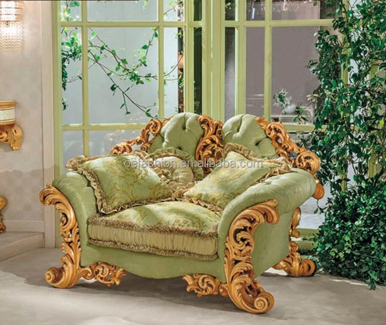 OE-FASHION custom European style living room solid wood carved sofa French shell mosaic fabric sofa luxury villa furniture