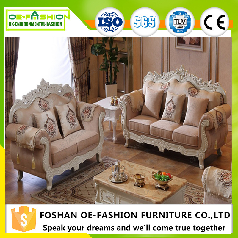 Luxury European Floral Fabric Sofa,wooden carved sofa set furniture