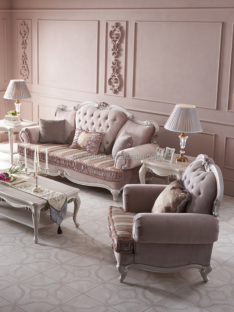 OE-FASHION luxury rococo light pink color queen sofa  modern designer house furniture 1 2 3 seat sofa set