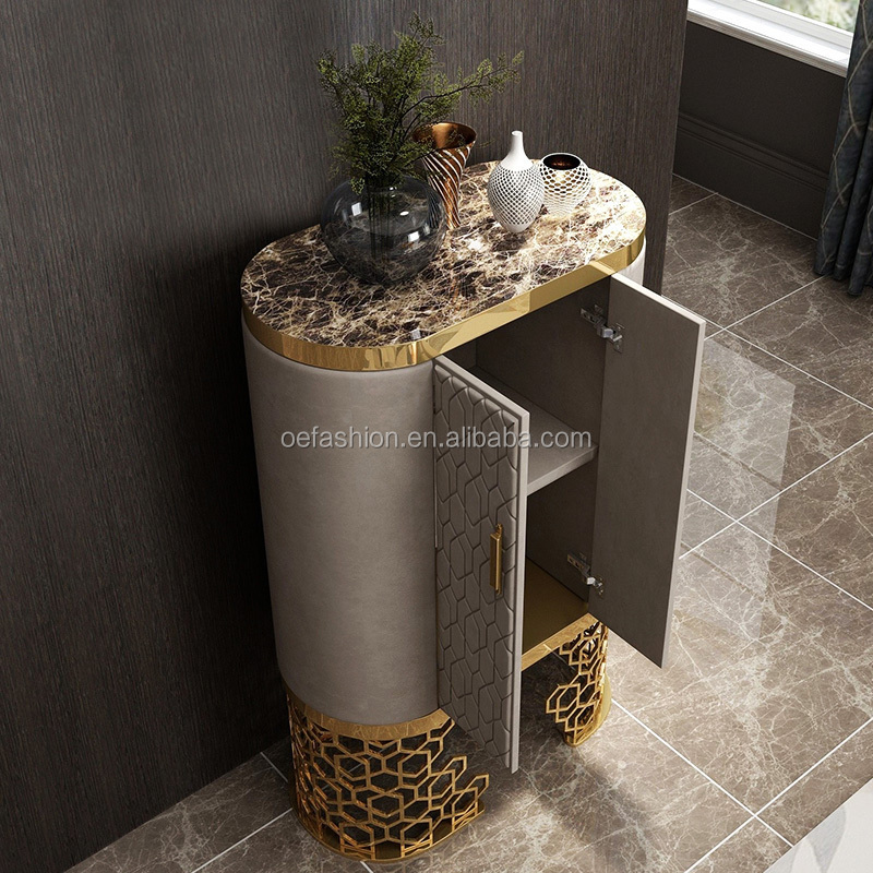 OE-FASHION luxury stainless steel console table with marble top