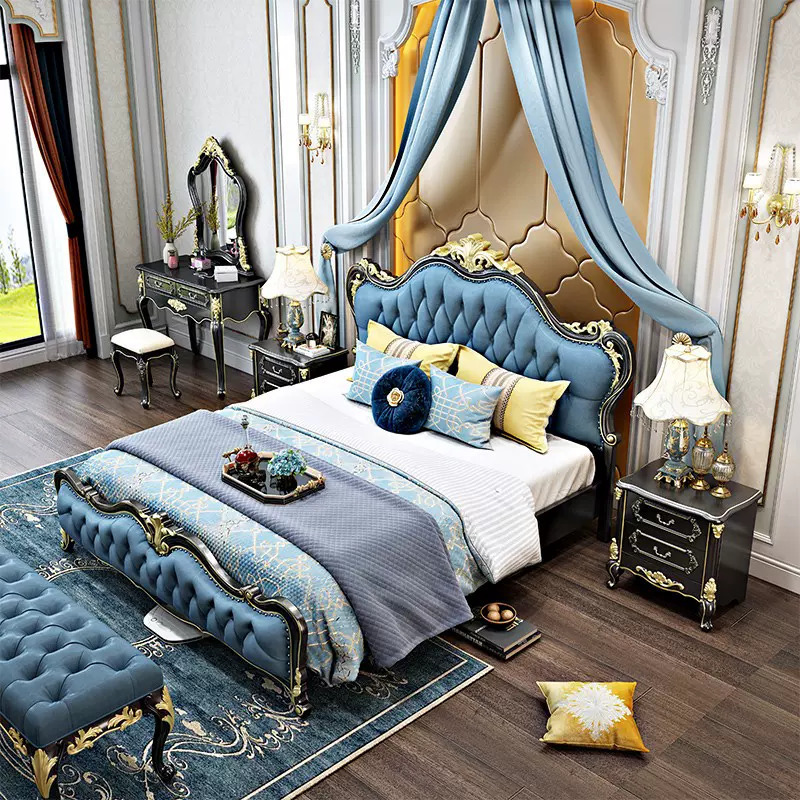 OE-FASHION custom European Princess-Style Luxury Bedroom Set Solid Wood, Hand-Carved Double Bed Frame for home furniture