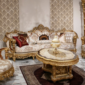 OE-FASHION custom European style solid wood carved gold leaf sofa for home living room furniture