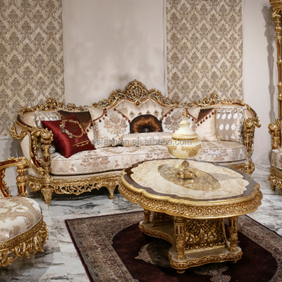 OE-FASHION custom European style solid wood carved gold leaf sofa for home living room furniture