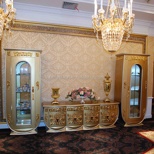 Classical Baroque Style Design Doors Living Room Wood TV Wine Glass Display Cabinets