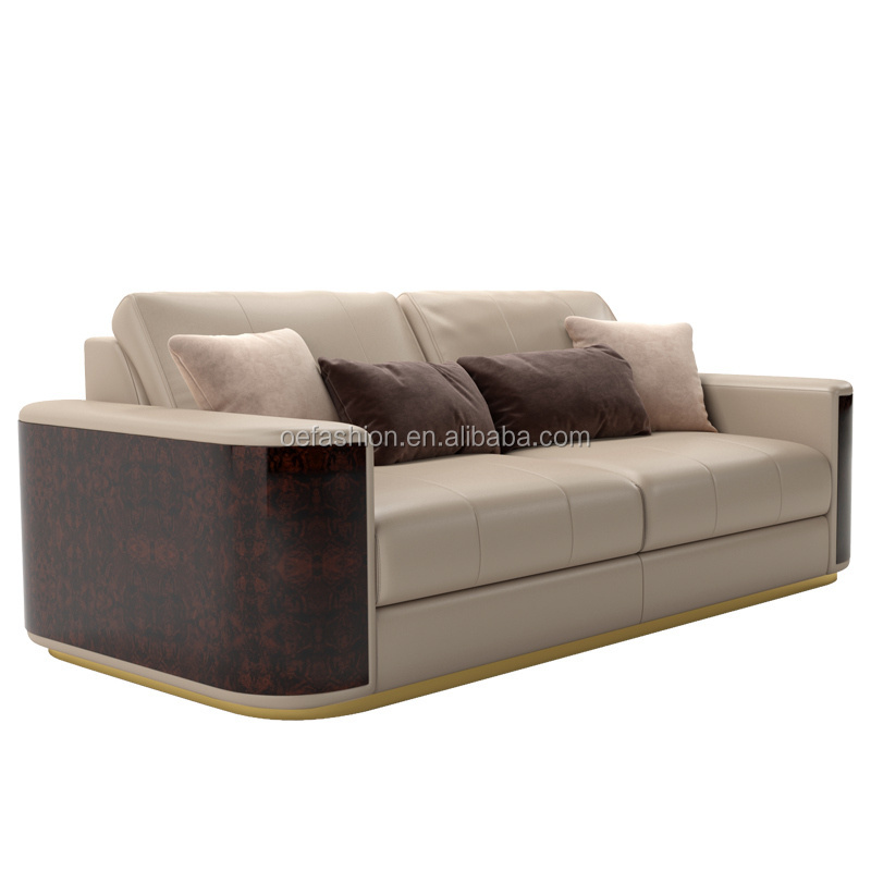 OE-FASHION custom American style sofa furniture, cozy modern leather stainless steel frame living room sofa