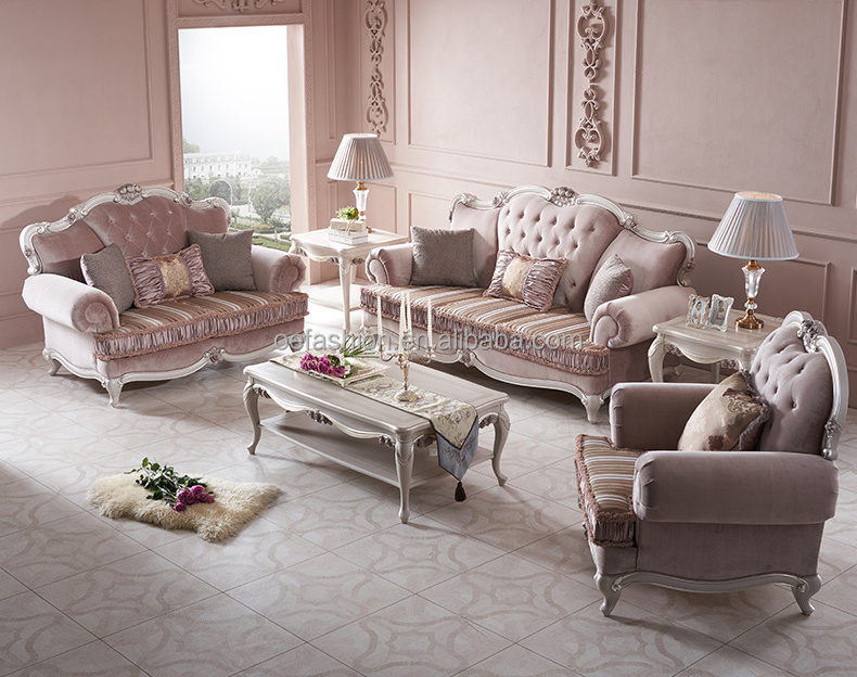 OE-FASHION luxury rococo light pink color queen sofa  modern designer house furniture 1 2 3 seat sofa set