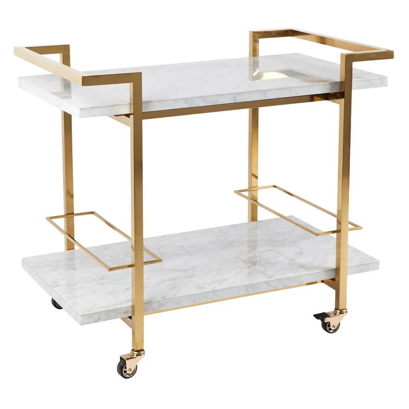 Marble top trolley stainless steel rattar bar cart