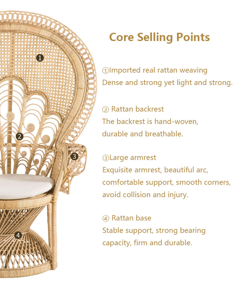 Outdoor  Wicker Peacock Chair  Furniture Wood Cane  Woven Garden Flower Wedding  Sofa Nordic Bar Wooden Rattan Arm Chairs