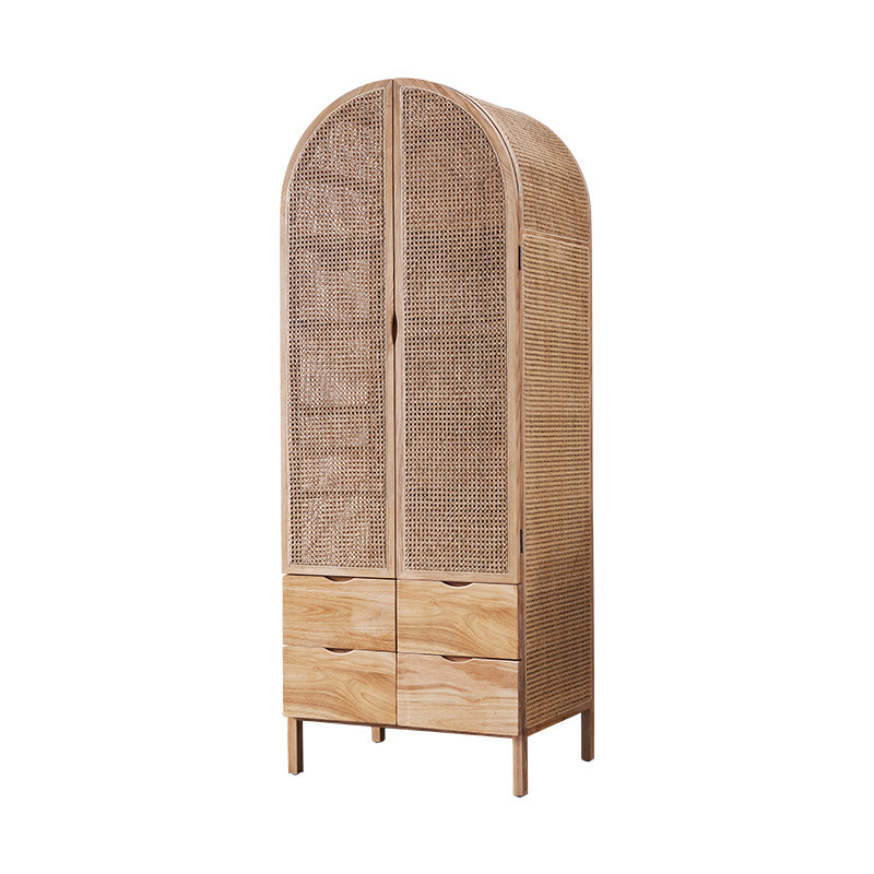 Bedroom Furniture Wooden Clothes Modern Storage Cabinet 2 Door Solid Wood Rattan Cabinets Wardrobes Design Wardrobe Closet