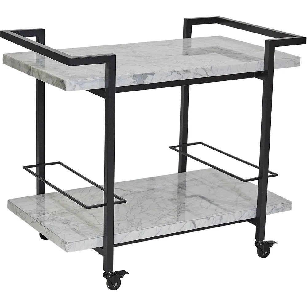 Marble top trolley stainless steel rattar bar cart