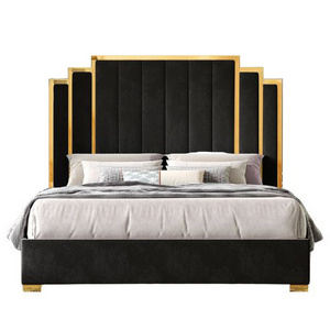 Luxury Fabric King Size Upholstered Platform Beds Modern Wood Frame Headboard Full-Size Black OEM Queen Design Velvet Bed