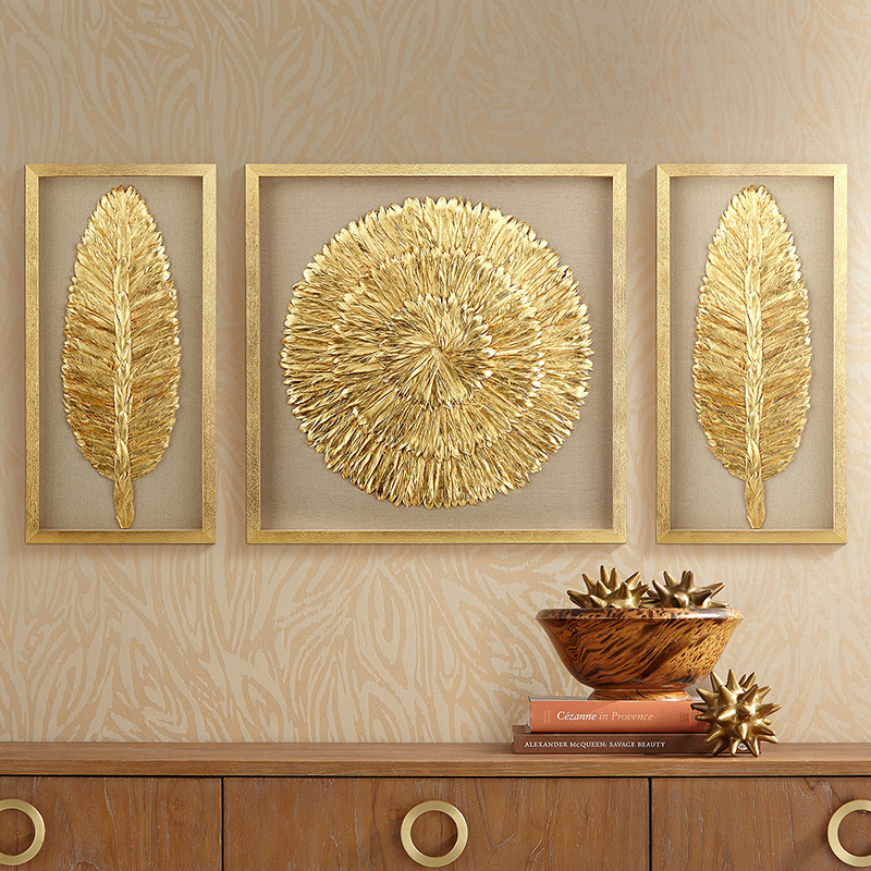 Personalized creative oil painting gold feather hanging painting living room sofa background wall decoration