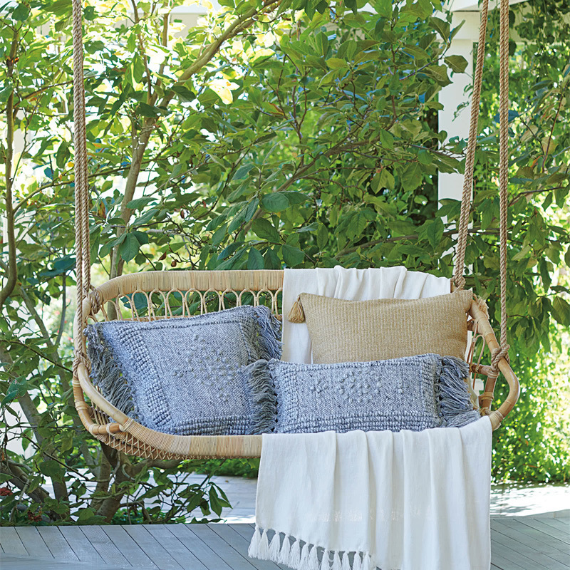 Steel Frame Hanging Rattan Cane Basket Chair Leisure Garden Hang Lounge Double Swing Bamboo  Rocking Chair