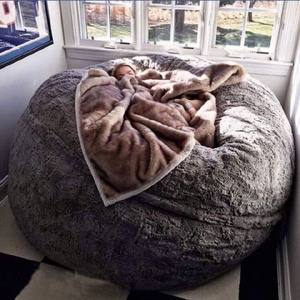 Web Celebrity Living Room Sofa Round Fluffy Memory/Crushed Foam 7Ft Fur Fabric Large Beanbag Oversized Lazy Sofa Giant Bean Bag