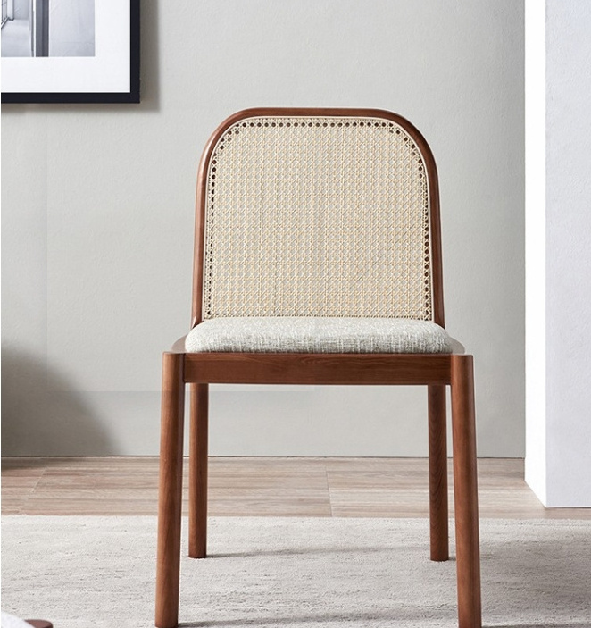 Popular Furniture Arch Bentwood Back With Natural Rattan Thick Upholstery Seating Restaurant Dining Chair