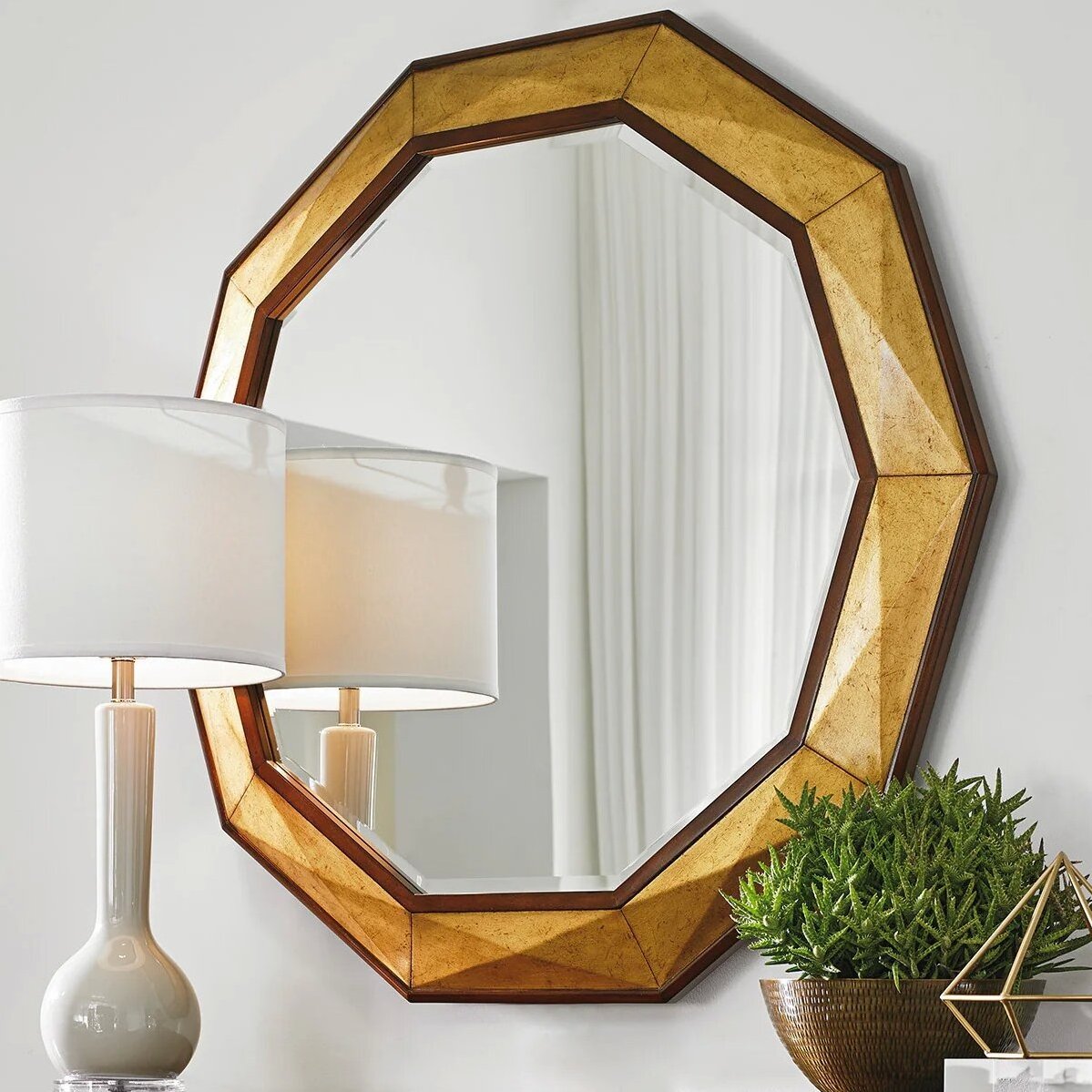 Living room wall decoration solid wood frame silver mirror art hanging mirrors corridor bathroom mirror