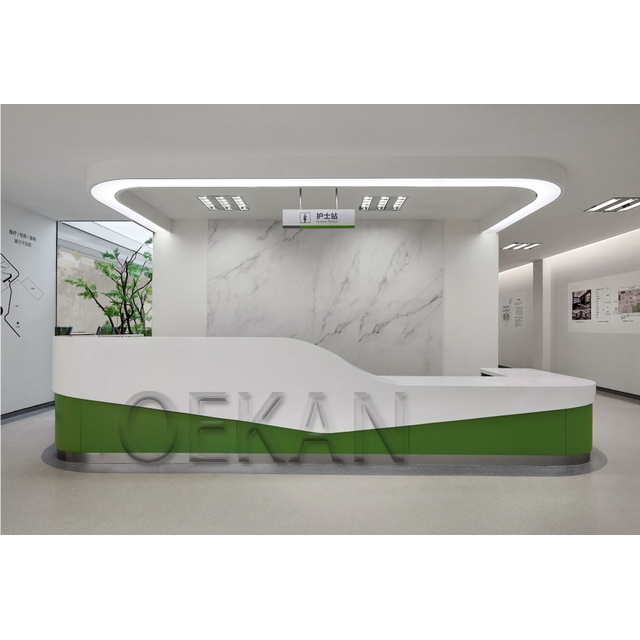 Free Customized Modern Style Hospital Nurse Station Counter Front Table Medical Curved Reception Desk