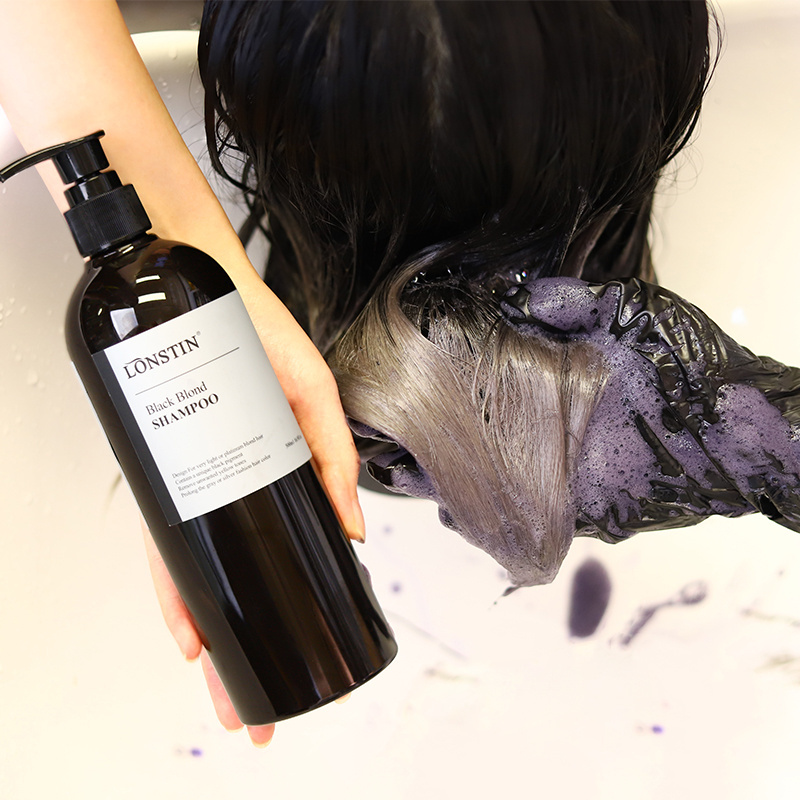 Lonstin oem organic salon professional shampoo remove brassy color toner no yellow silver hair purple shampoo for blonde