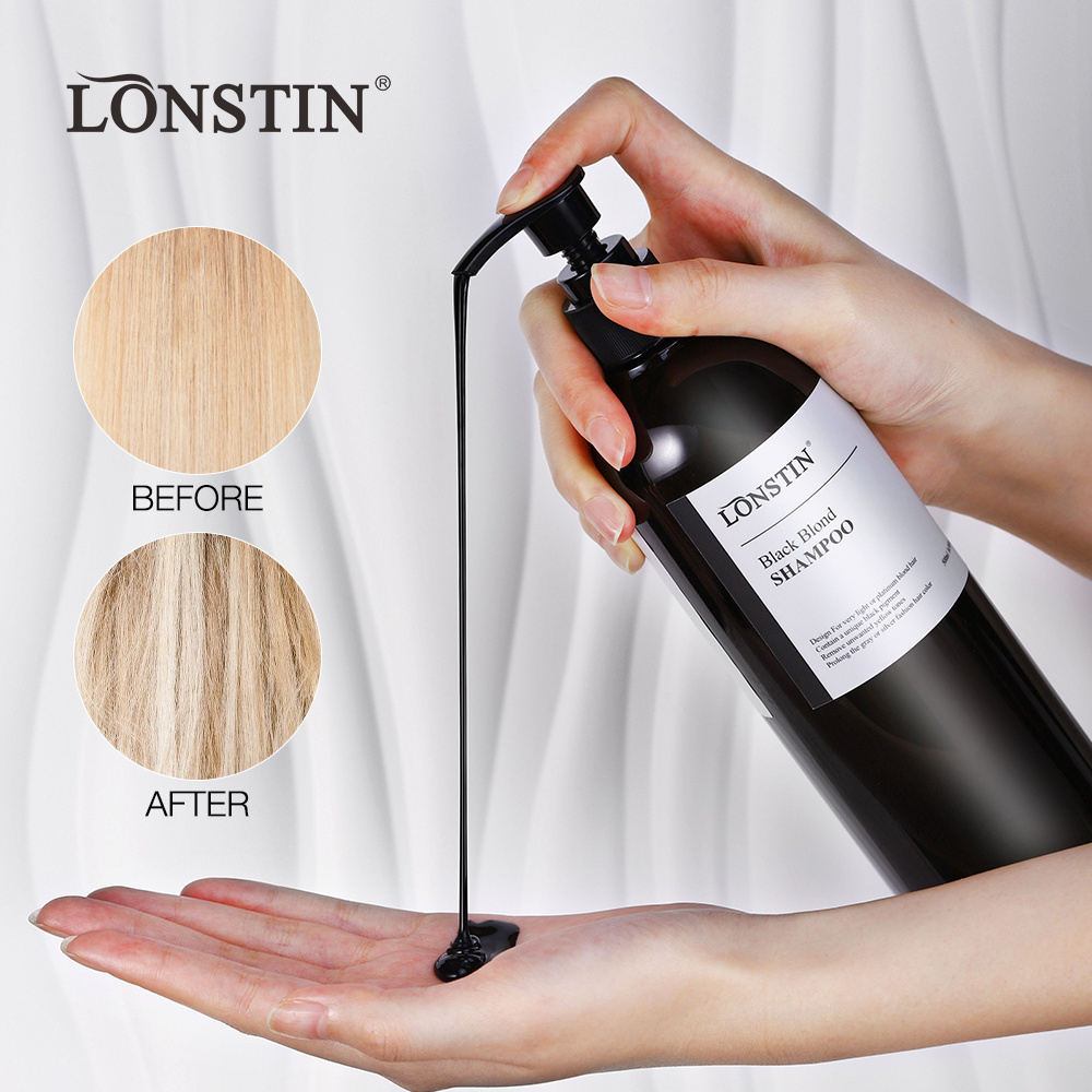 Lonstin oem organic salon professional shampoo remove brassy color toner no yellow silver hair purple shampoo for blonde