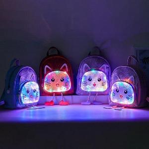 2021 Led Lights School Backpack 3D Cartoon Animals Design Waterproof PU Leather Sequin Kindergarten Kids School Bags