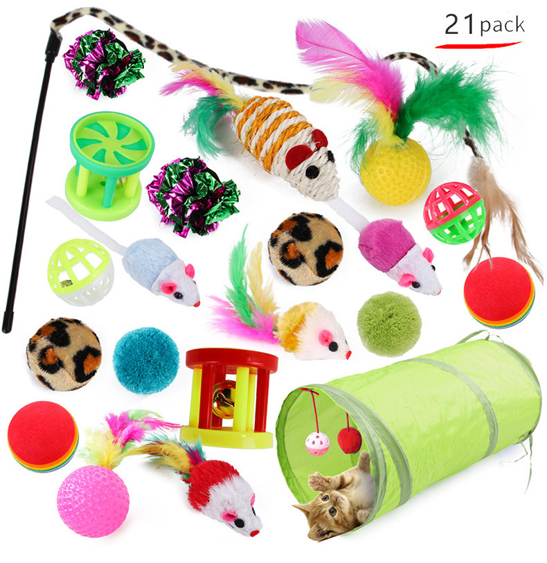 2021 New Hot Sale Manufacturer Direct Selling Cat Feather Toy Tunnel Toy Set Interactive  Cat Toys 24 piece set