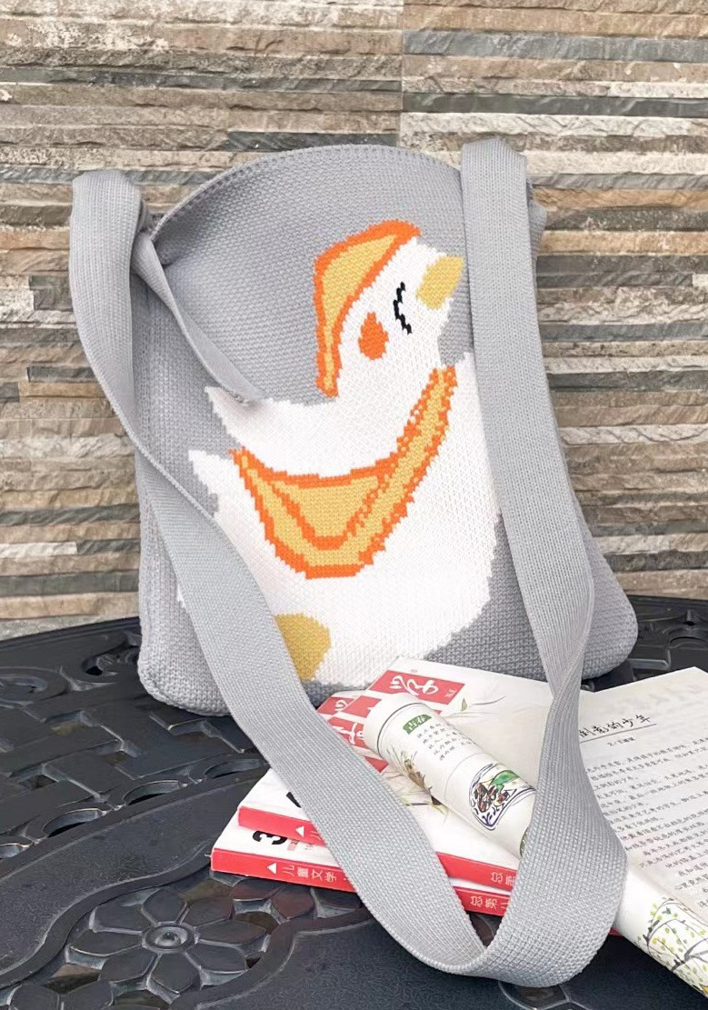 Women's Custom Cute Animals Cartoon Acrylic Knitted Jacquard Logo Shopping Bag Crochet Handbag Knitting Single Shoulder Bag