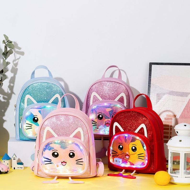 2021 Led Lights School Backpack 3D Cartoon Animals Design Waterproof PU Leather Sequin Kindergarten Kids School Bags