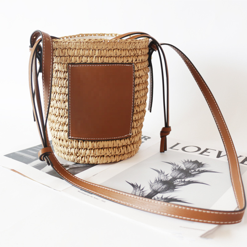 Hand-made Bucket Straw Bag Top Handle Handbags Luxury Designer Woven Shoulder Bag Raffia Summer Vacation Casual Bags for Woman