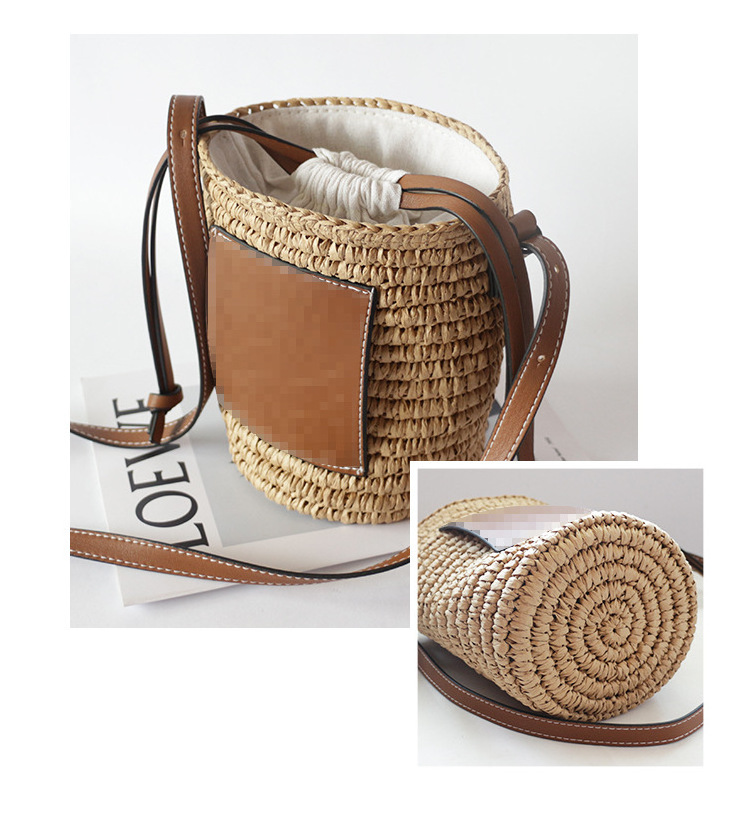 Hand-made Bucket Straw Bag Top Handle Handbags Luxury Designer Woven Shoulder Bag Raffia Summer Vacation Casual Bags for Woman