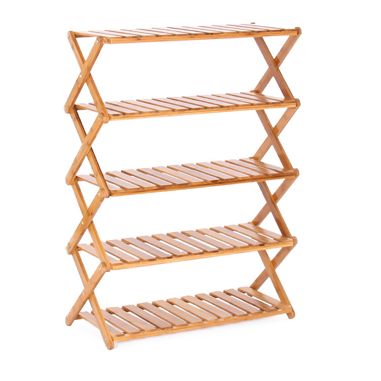 Shoe Shelf Display Bamboo Shoe Bench Multi-Tier Foldable Shoe Rack Storage Organizer