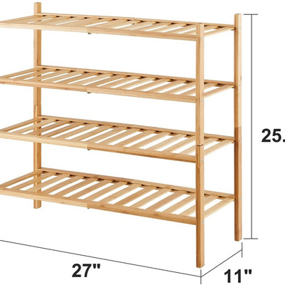 Wholesale 4-Tier Bamboo Shoe Rack Storage Organizer Shoes Stand Foldable Shoe Racks For Home