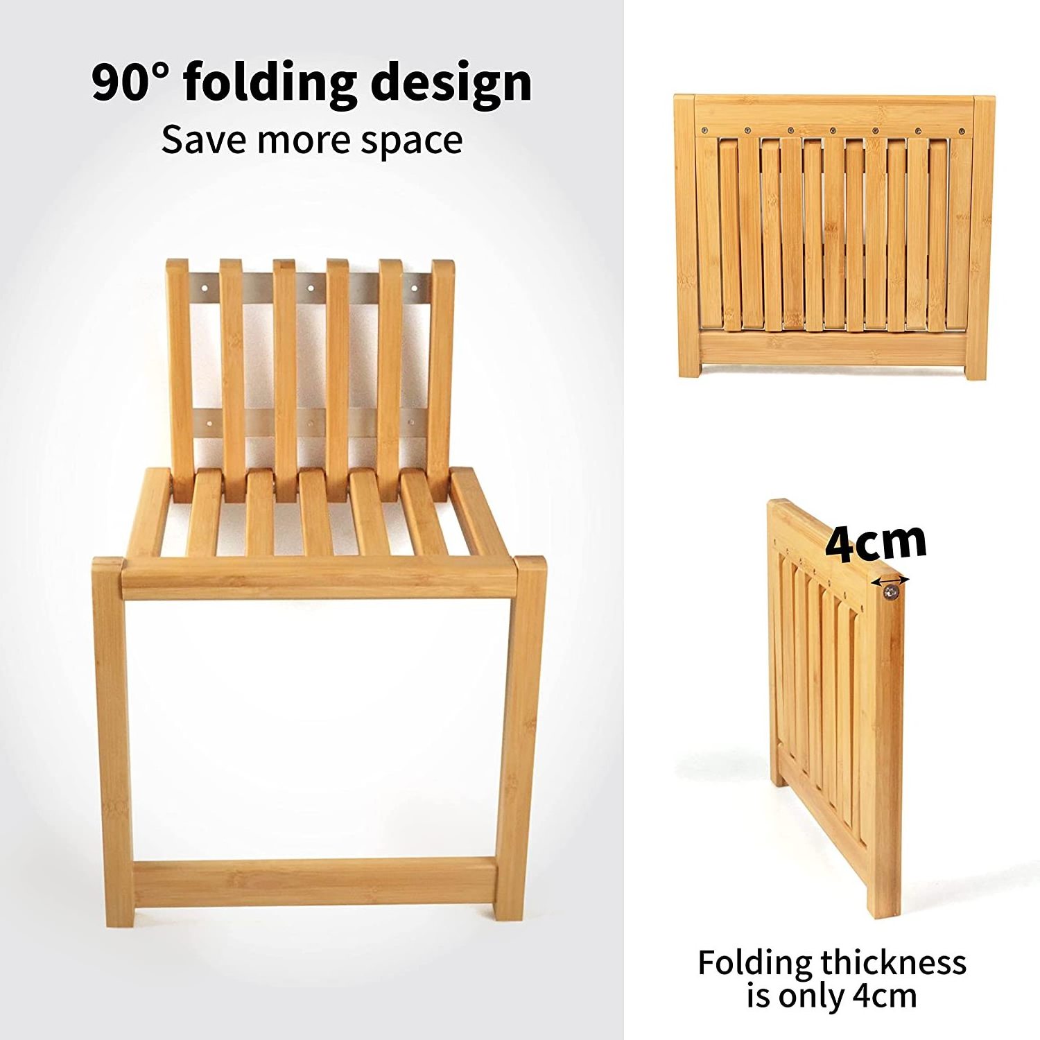 Wall Mounted Folding Chair Solid Bamboo Porch Chair Door Shoe Cabinet Hidden Footstool Folding Bathroom Balcony Living Stool