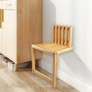 Wall Mounted Folding Chair Solid Bamboo Porch Chair Door Shoe Cabinet Hidden Footstool Folding Bathroom Balcony Living Stool