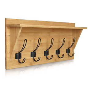 Solid Wood 24 inch Entryway Shelf with 5 Coat Hangers Wall Mount Coat Rack  with Shelf