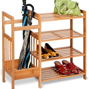 Wholesale 4 Layers Bamboo Shoe Display Rack  Cabinet Shoes Rack Storage Portable Shoe Rack Organizer