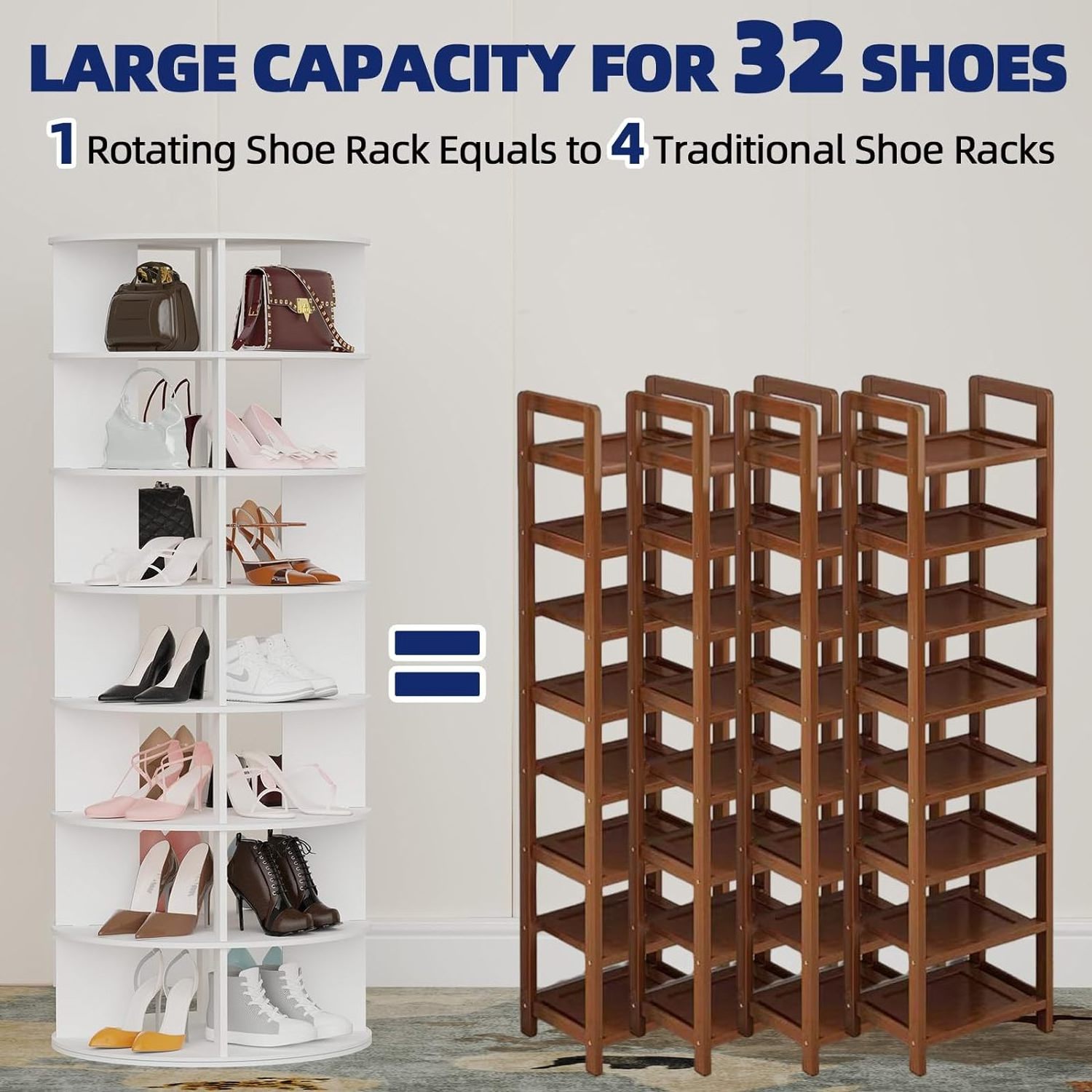 Rotating Shoe Rack 7 Tier Wood Shoe Organizer for Closet Holds of Shoes 360 Spinning Rack Tower Storage Shelf