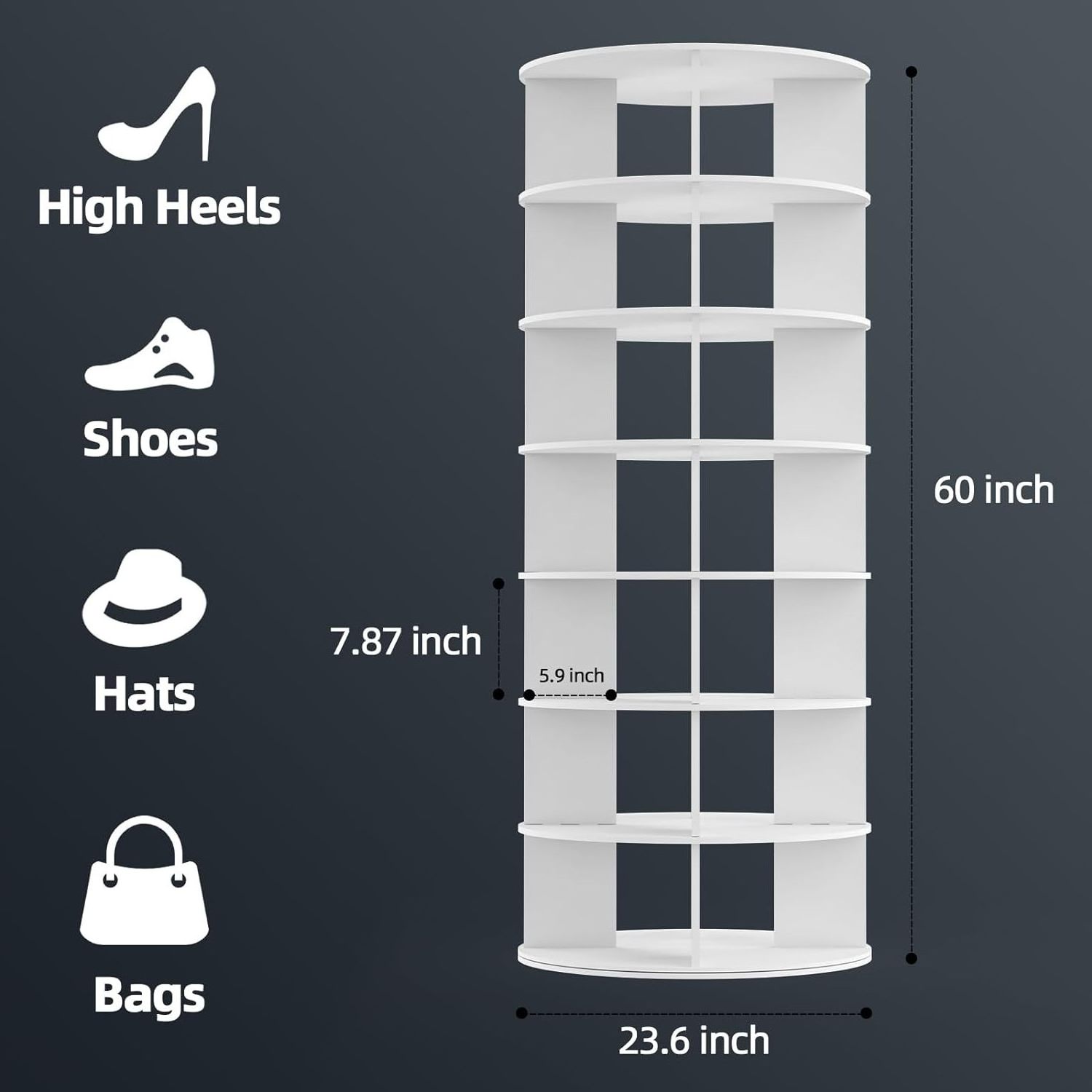 Rotating Shoe Rack 7 Tier Wood Shoe Organizer for Closet Holds of Shoes 360 Spinning Rack Tower Storage Shelf